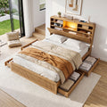 Double Bed Frame with 4 Storage Drawers, USB Ports & Night Light - Natural