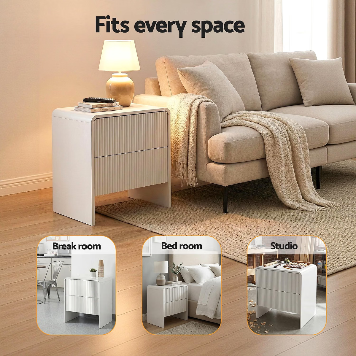 King Single Bed Frame with 4 Storage Drawers and 2 Bedside Tables
