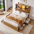 King Single Bed Frame with 4 Storage Drawers, USB Ports & Night Light - Natural