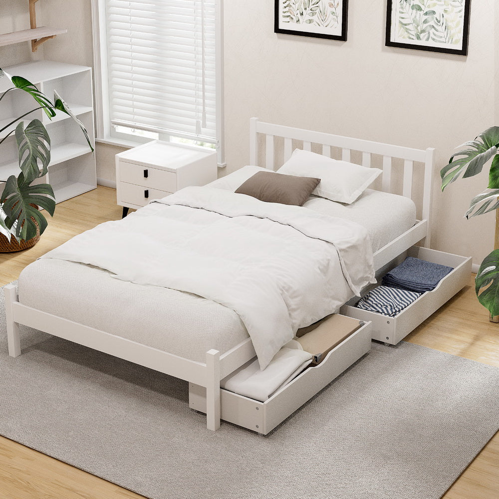 Somerleigh King Single Bed Frame with Two Storage Drawers – White