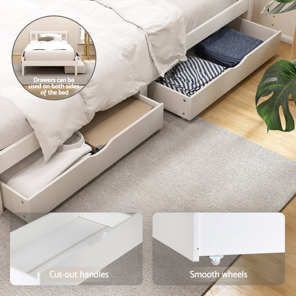 Single Package | Somerleigh Bed Frame with Storage Drawers White & Glay Bonnell Spring Mattress (Medium Firm)