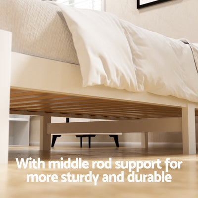 Somerleigh Single Bed Frame with Two Storage Drawers – White, solid pine wood with middle rod support and wooden slats in bedroom setting