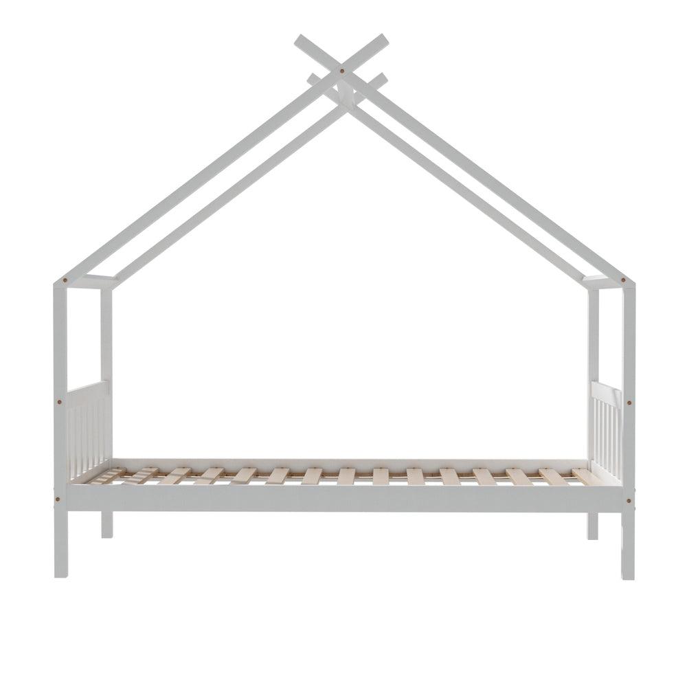 Single Size House Bed Frame for Kids – Montessori Style (White)