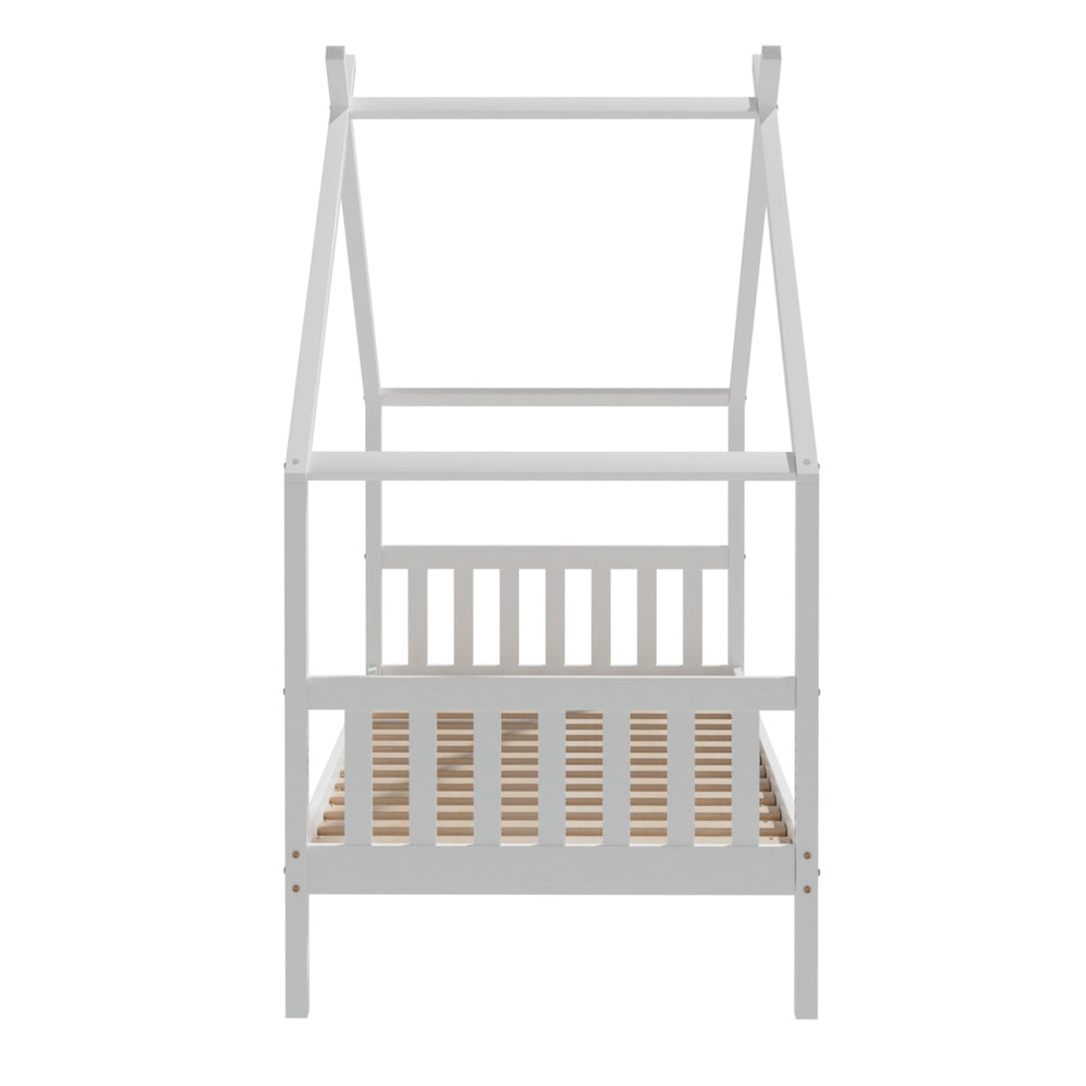 Single Size House Bed Frame for Kids – Montessori Style (White)