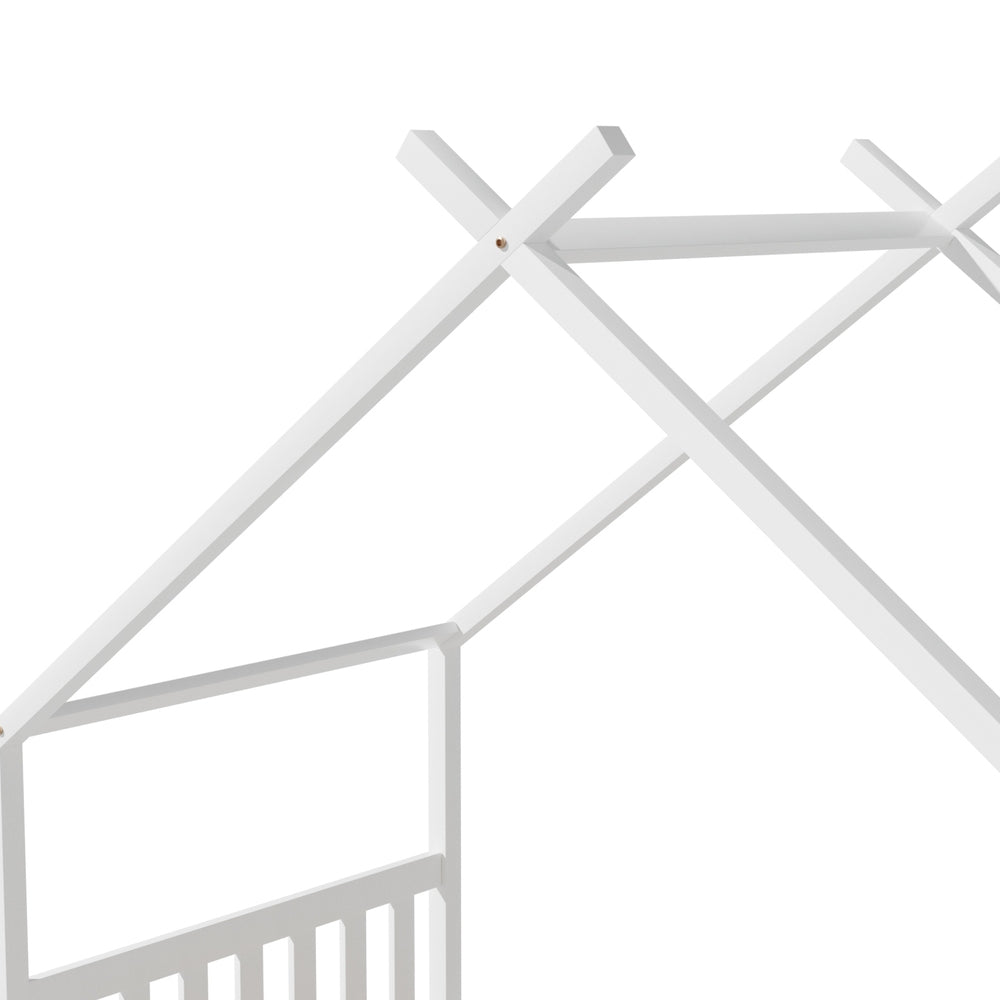 Single Size House Bed Frame for Kids – Montessori Style (White)