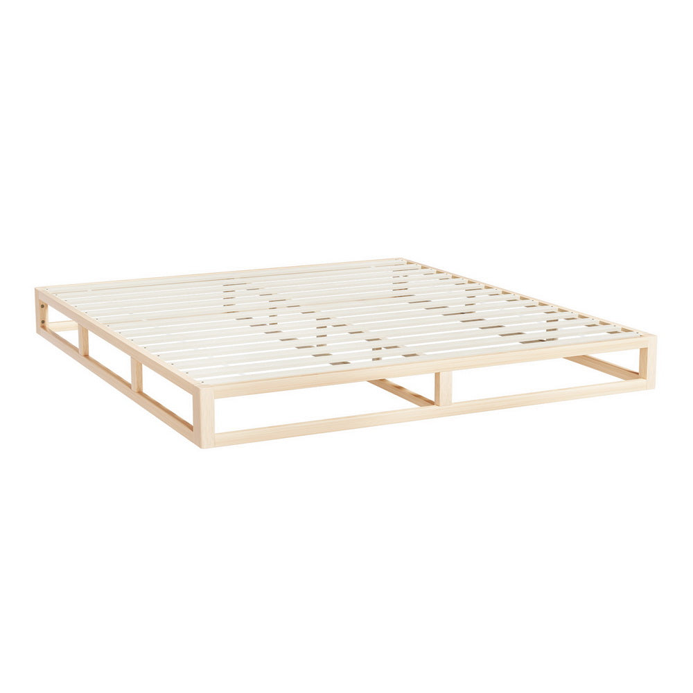 Kalam Minimalist Solid Pinewood Bed Frame - King with sturdy wooden slats and reinforced frame for bedroom furniture by Bedzy