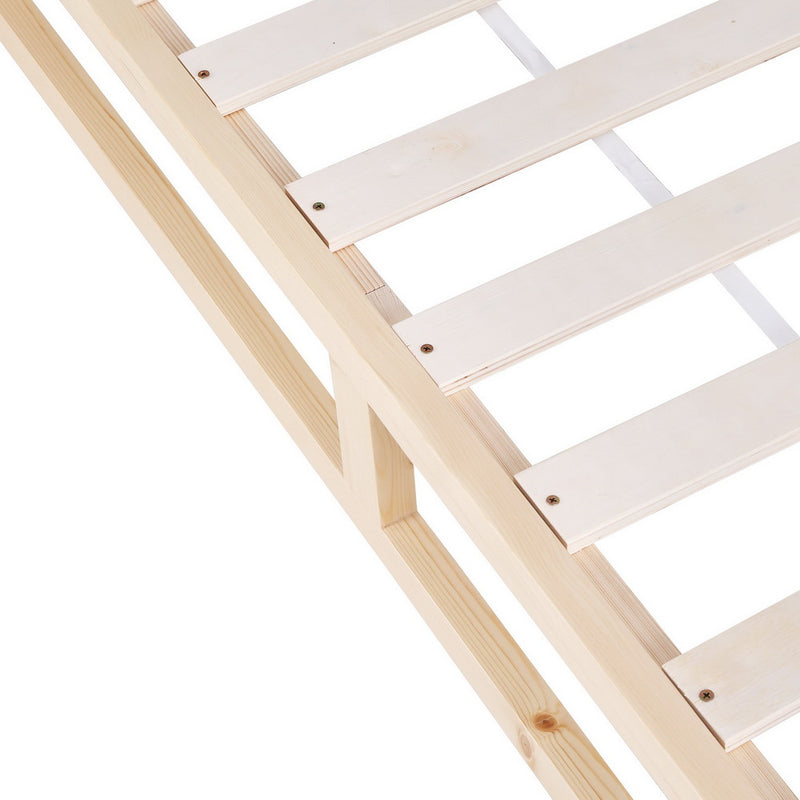 Kalam Minimalist Solid Pinewood Bed Frame - King showing natural wood slats and sturdy pinewood construction for bedroom furniture