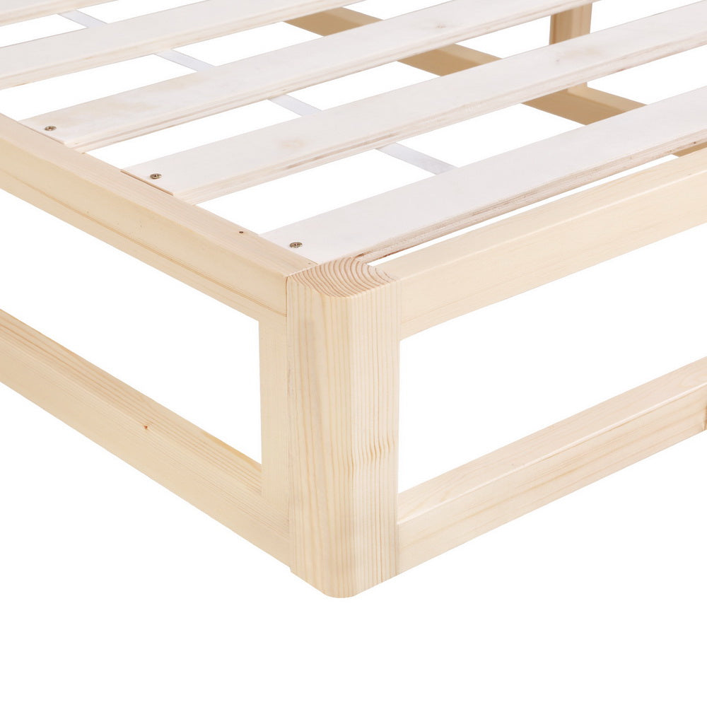 Kalam Minimalist Solid Pinewood Bed Frame - King with sturdy slats and natural wood finish, ideal bedroom furniture by Bedzy