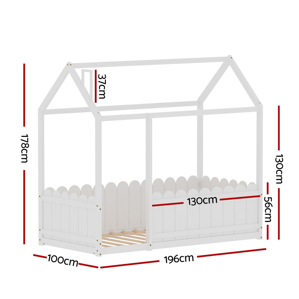 Kori House Shaped Single Wooden Bed Frame White
