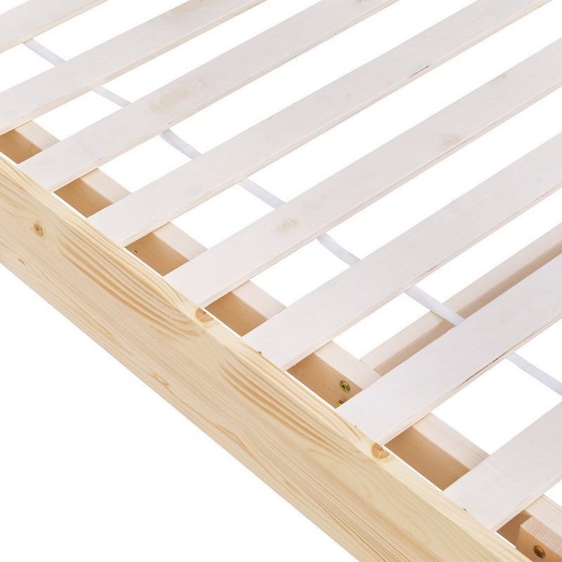 Double Package | Odin Floating Style LED Pinewood Bed Frame with wooden slats for mattress support in natural pine finish