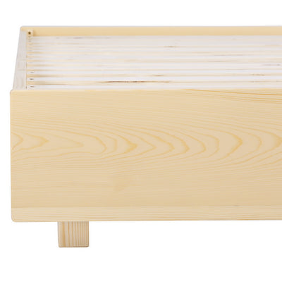 Odin Double Floating Style LED Solid Pinewood Bed Frame side view showing natural wood grain and wooden slats