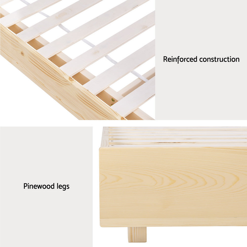 Odin Double Floating Style LED Solid Pinewood Bed Frame