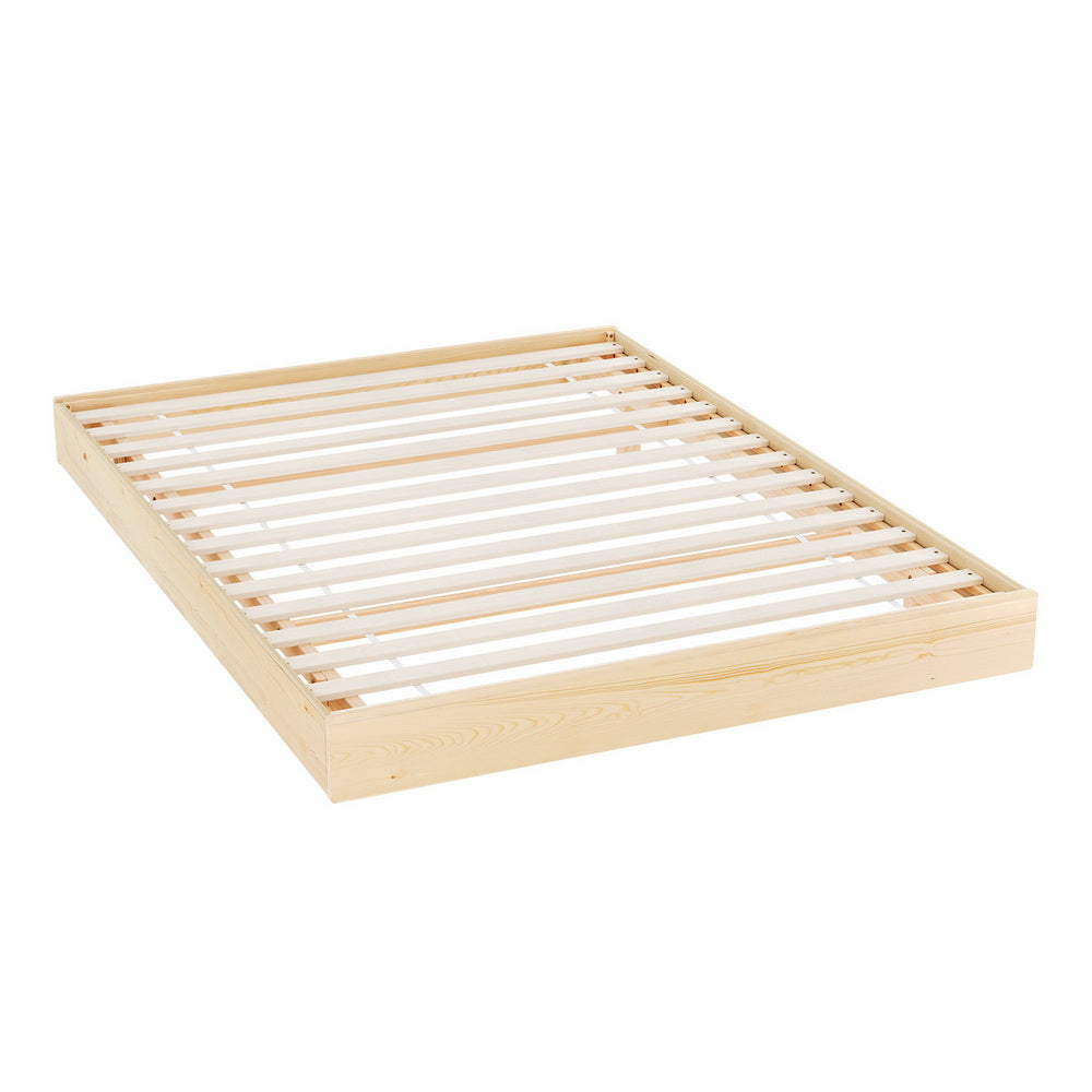 Queen Package | Odin Floating Style LED Pinewood Bed Frame with wooden slats, natural wood finish, bedroom furniture by Bedzy