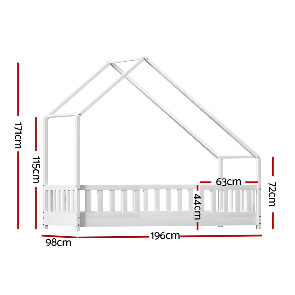 Pavo House Shaped Single Wooden Bed Frame White