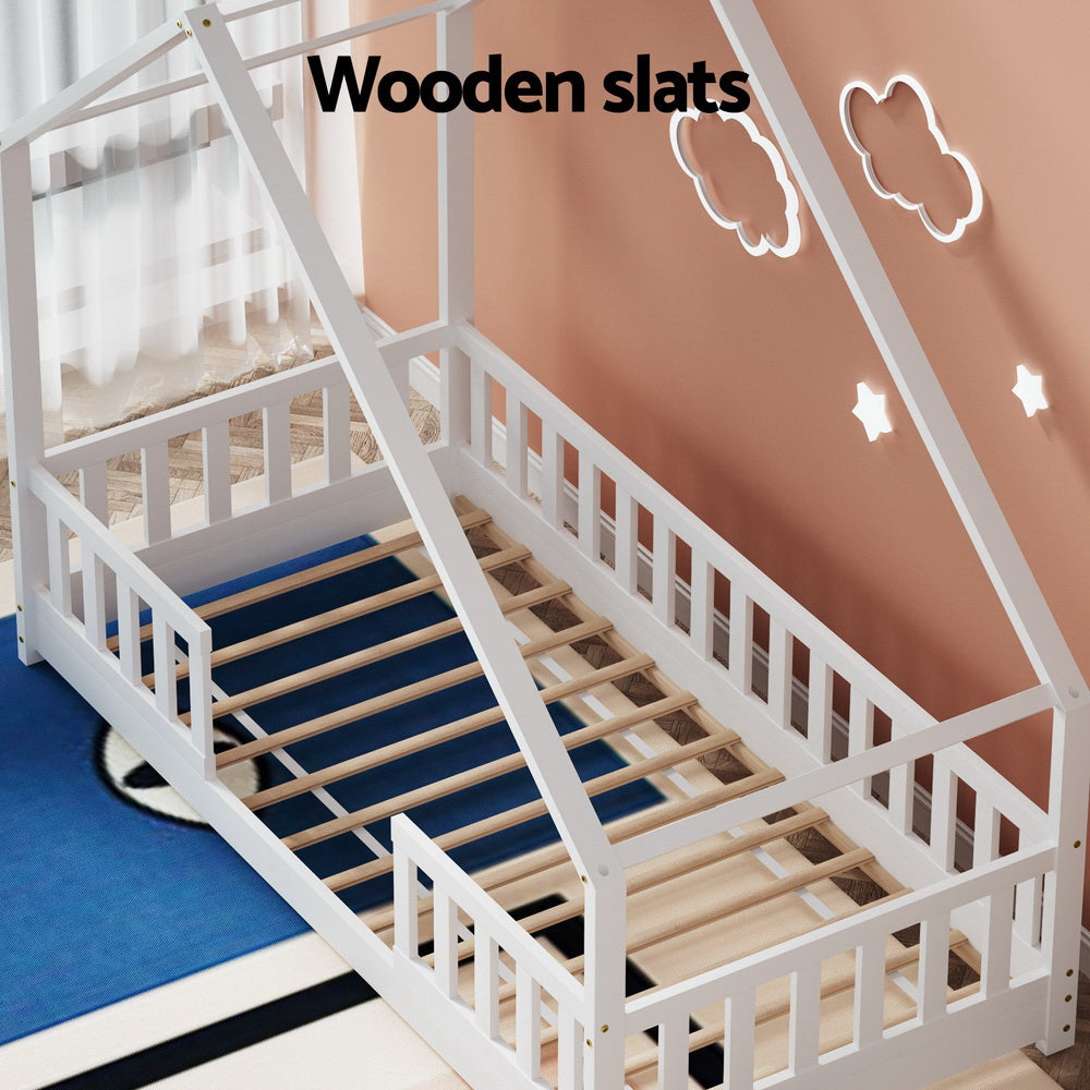 Pavo House Shaped Single Wooden Bed Frame White