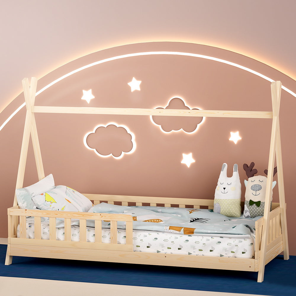 Teepee Style Pine Wood Single Bed Frame Oak