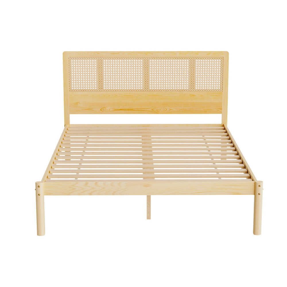 Rita Rattan Double Wooden Bed Frame Pine