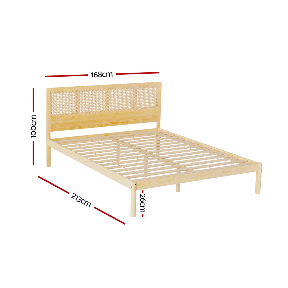Rita Rattan Queen Wooden Bed Frame Pine