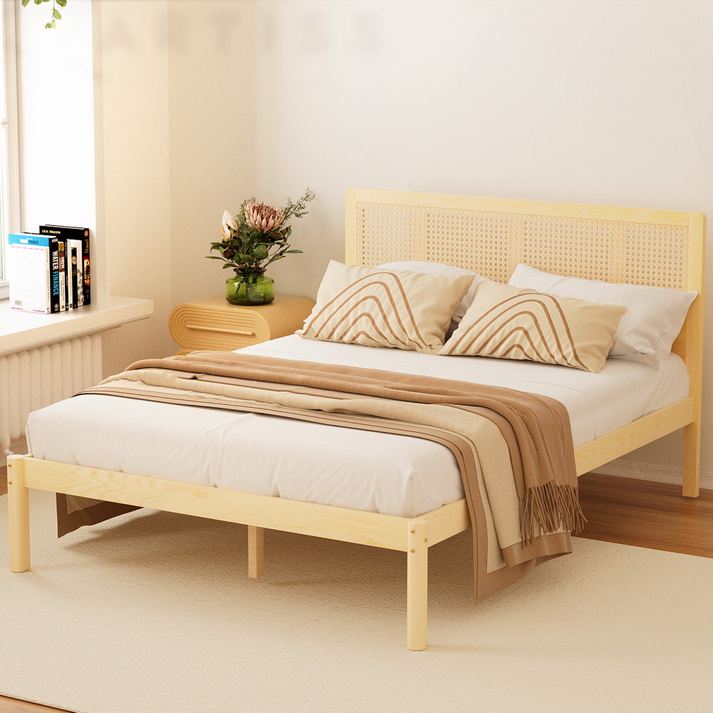 Rita Rattan Queen Wooden Bed Frame Pine
