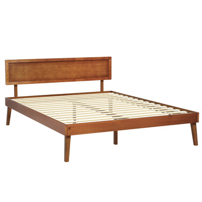 Splay Queen Wooden Bed Frame Walnut with slatted base and solid pinewood frame, showcasing a simple rustic bedroom furniture design
