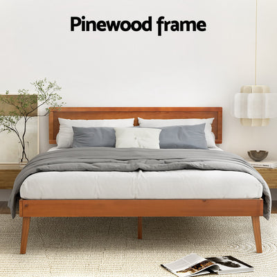 Splay Queen Wooden Bed Frame Walnut with pinewood construction, simple design, and mid-century style bedroom furniture