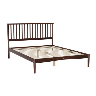 Vise Double Solid Pinewood Bed Frame Walnut with slatted base and vertical slat headboard in a warm walnut finish
