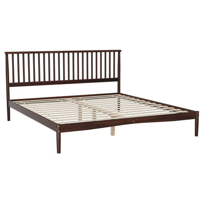 Vise King Solid Pinewood Bed Frame Walnut with slatted headboard and sturdy frame, modern Scandinavian bedroom furniture design