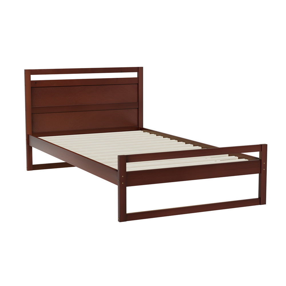 Witton King Single Wooden Bed Frame Walnut with slatted base and panelled headboard in rustic bedroom furniture style