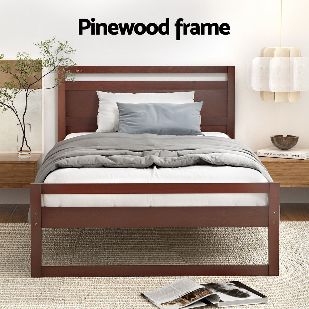 Witton King Single Wooden Bed Frame Walnut with pinewood slats, simple design, and contemporary bedroom furniture style