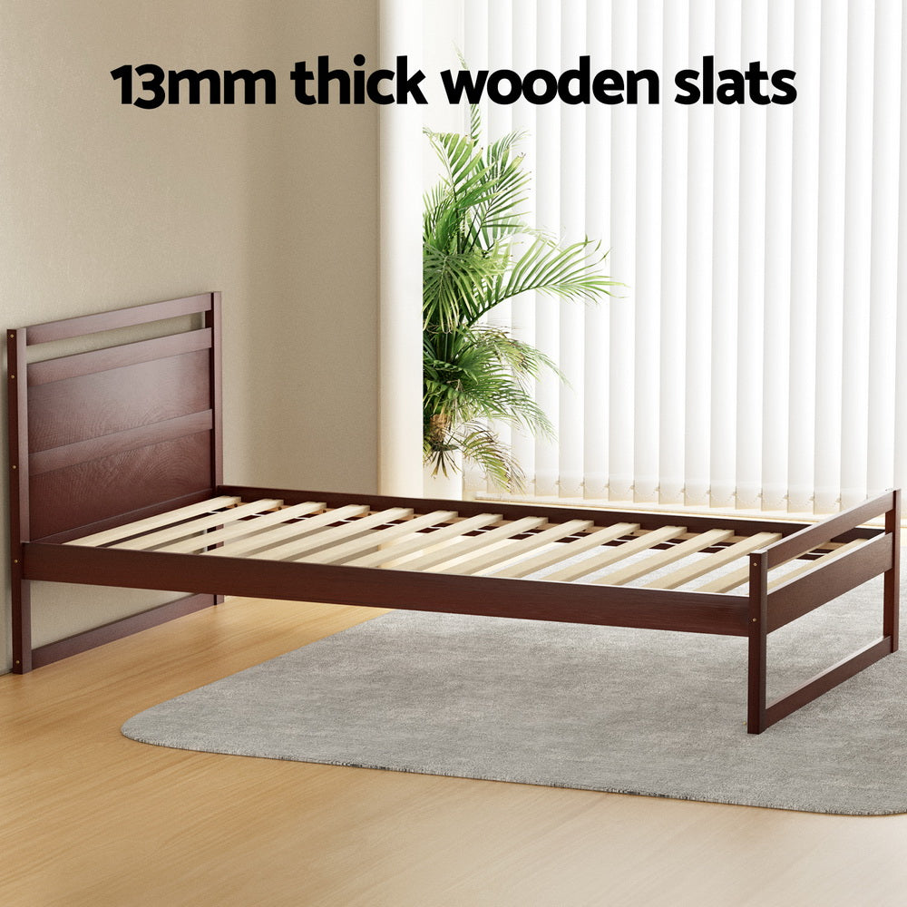 Witton King Single Wooden Bed Frame Walnut with 13mm thick wooden slats displayed in a minimalist bedroom setting