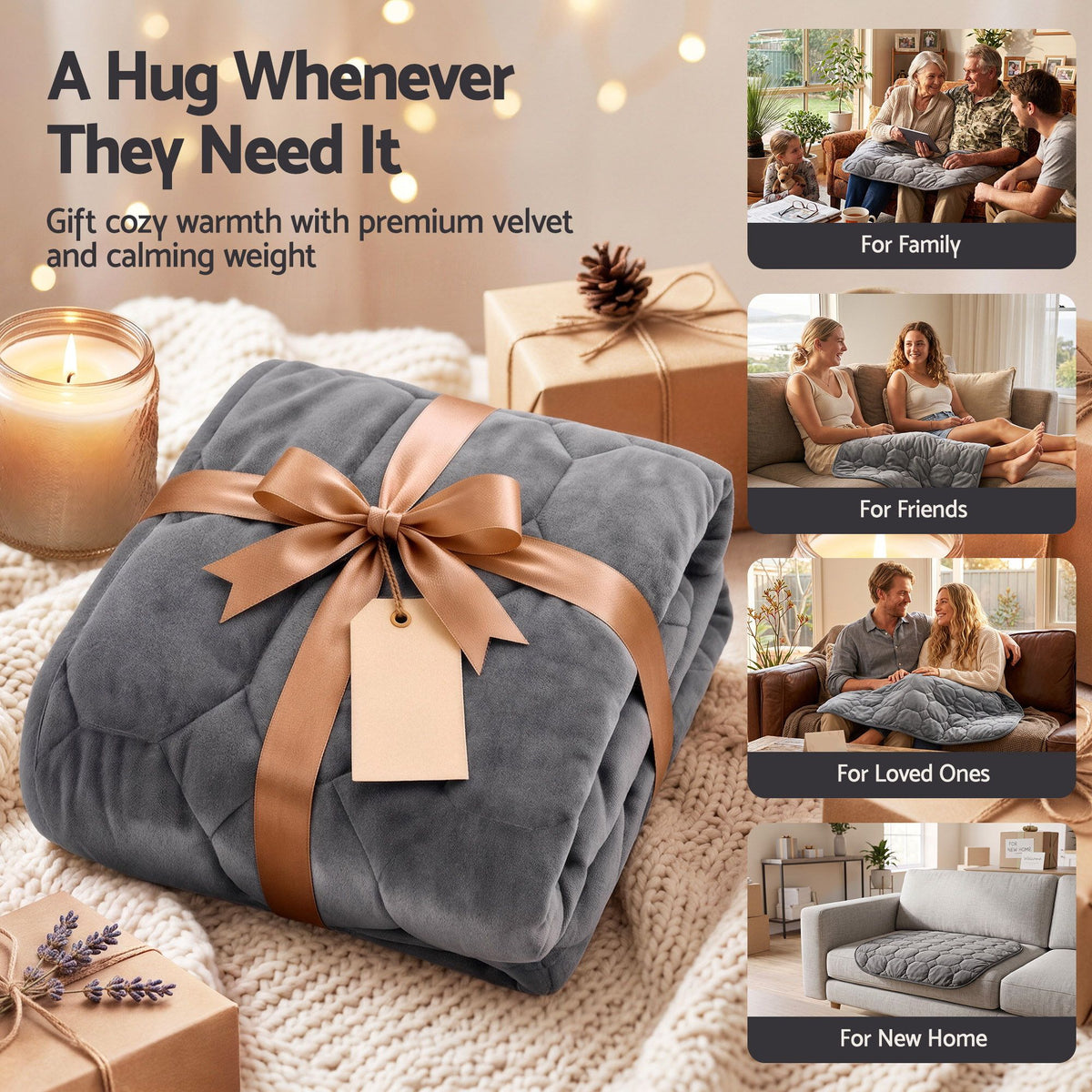 Weighted Lap Blanket 3.2KG Quilted Glass Bead Fill with Crystal Velvet - Grey