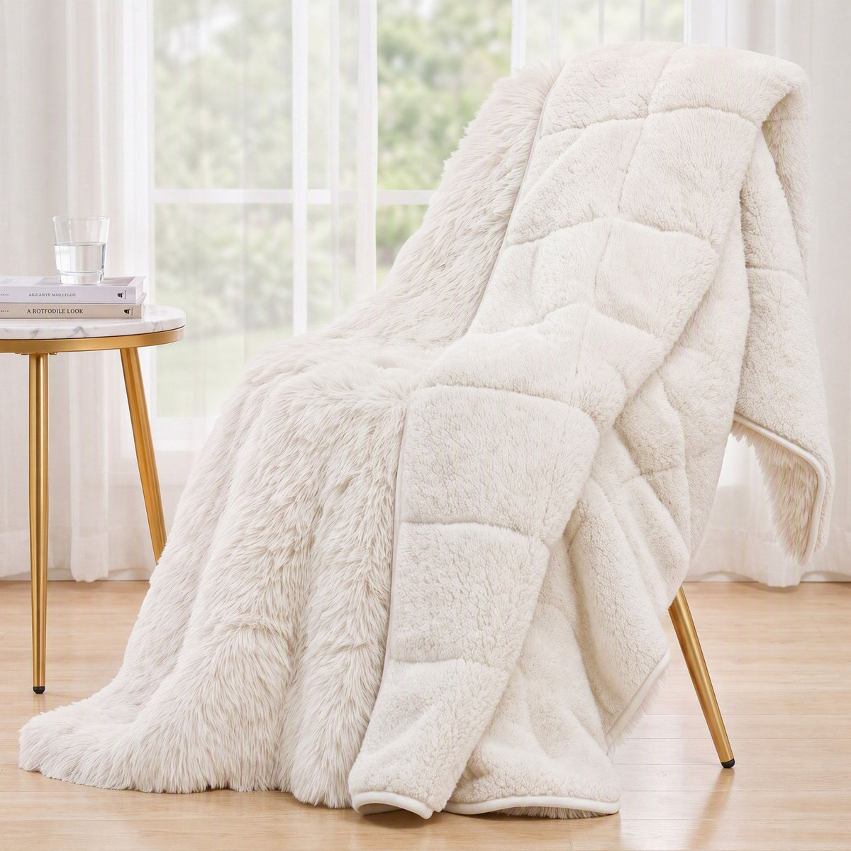 Faux Fur Weighted Blanket 11kg 152x203cm - Cream
