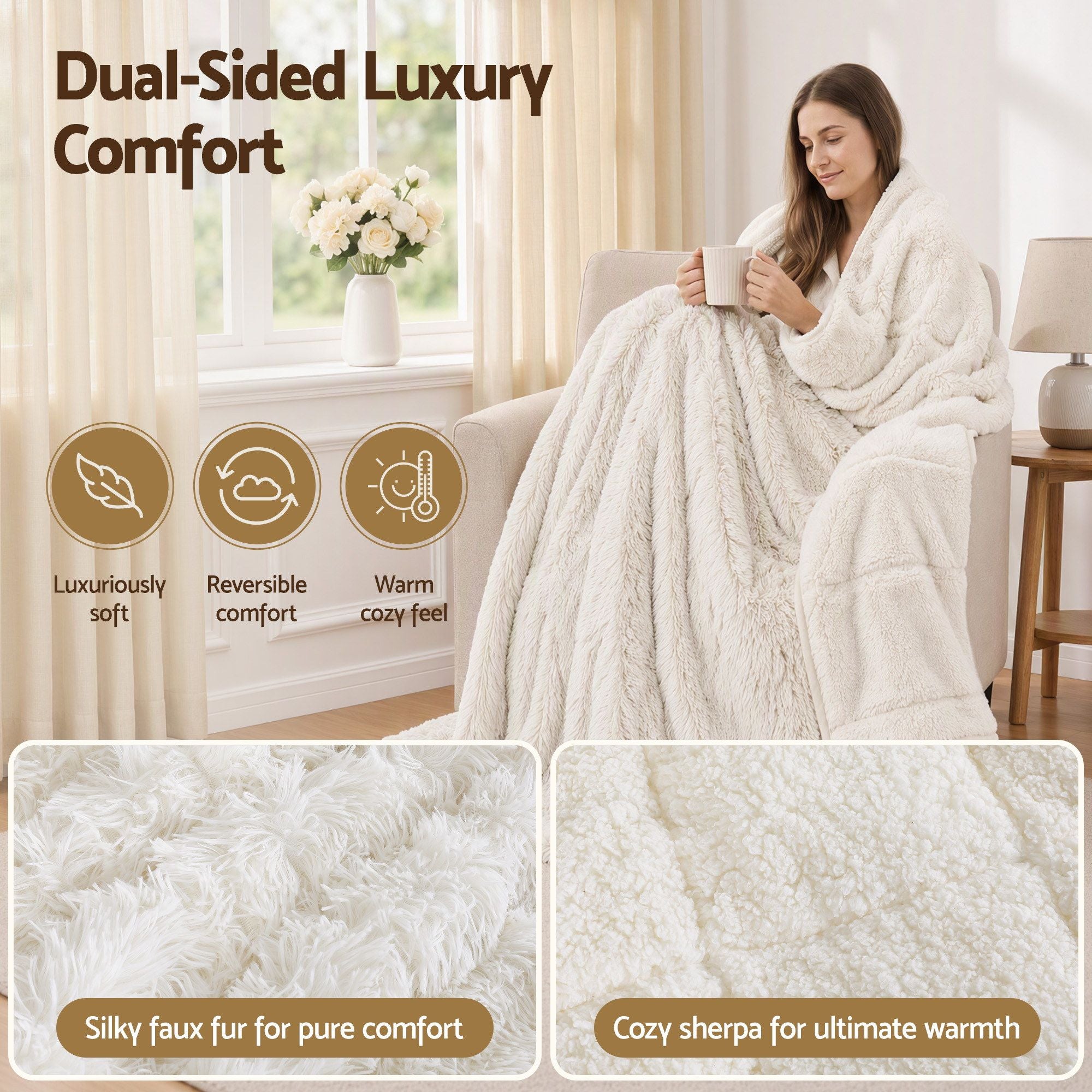 Faux Fur Weighted Blanket 11kg 152x203cm - Cream