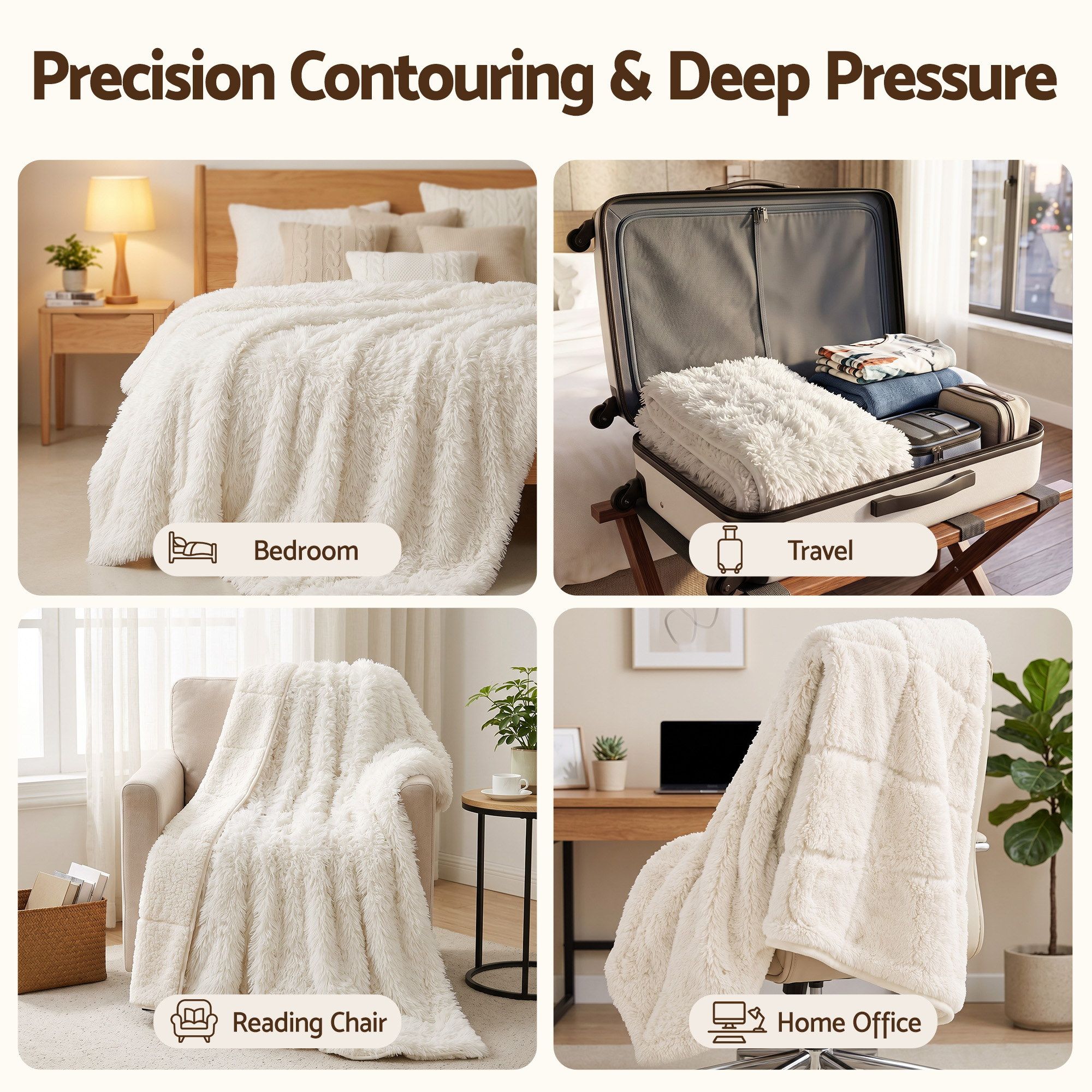 Faux Fur Weighted Blanket 11kg 152x203cm - Cream