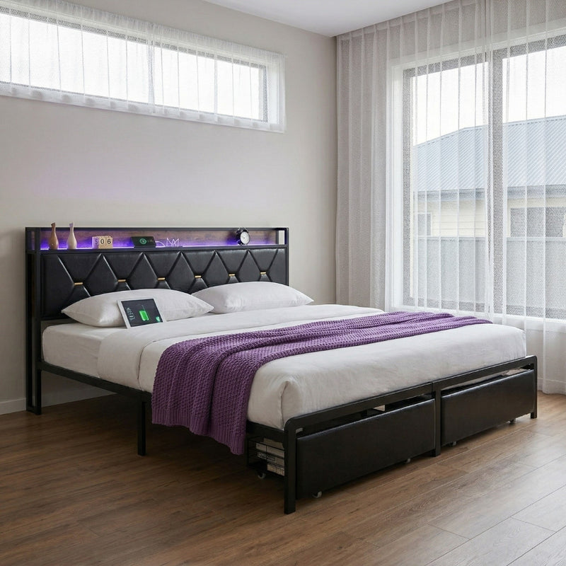 Waverton Queen Storage Bed with LED Headboard – Black-1