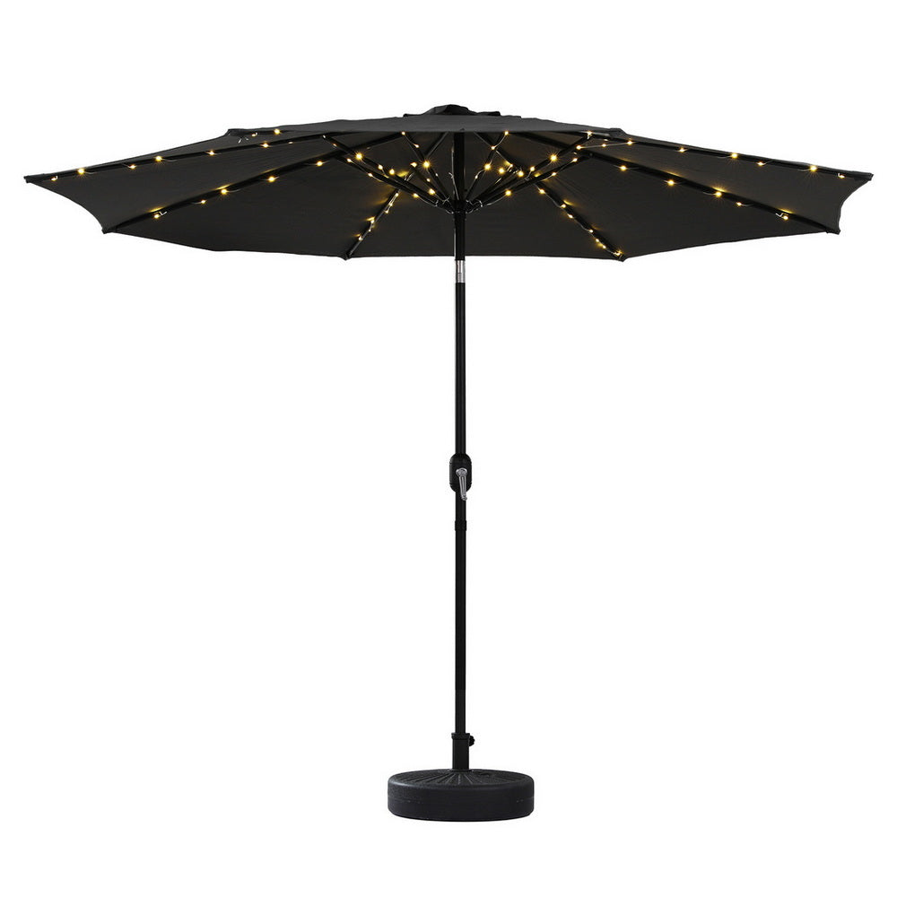 Outdoor Umbrella 2.9m Market Umbrella with Base String Light Black-2