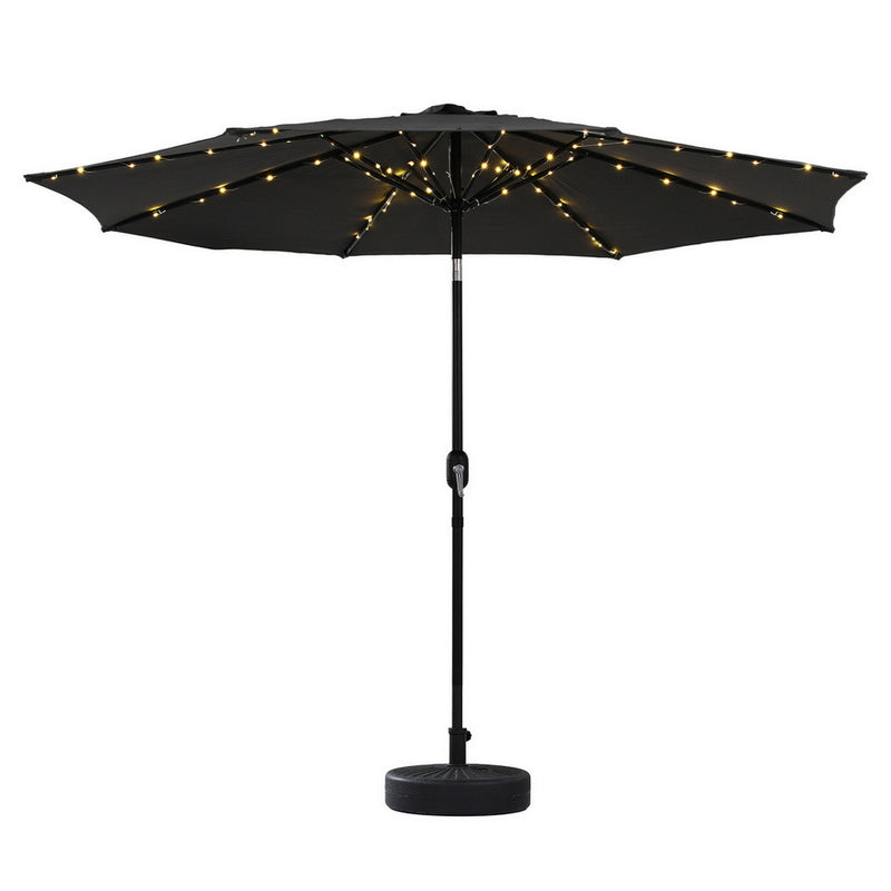 Outdoor Umbrella 2.9m Market Umbrella with Base String Light Black-2