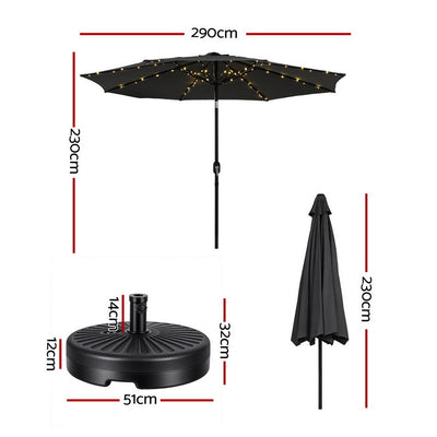 Outdoor Umbrella 2.9m Market Umbrella with Base String Light Black