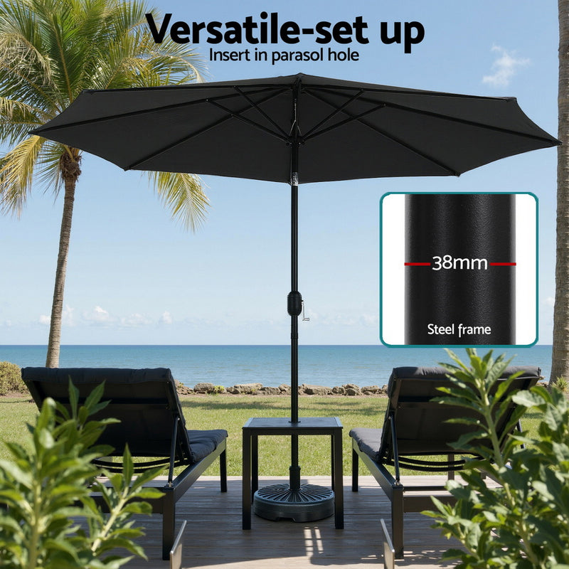 Outdoor Umbrella 2.9m Market Umbrella with Base String Light Black-5