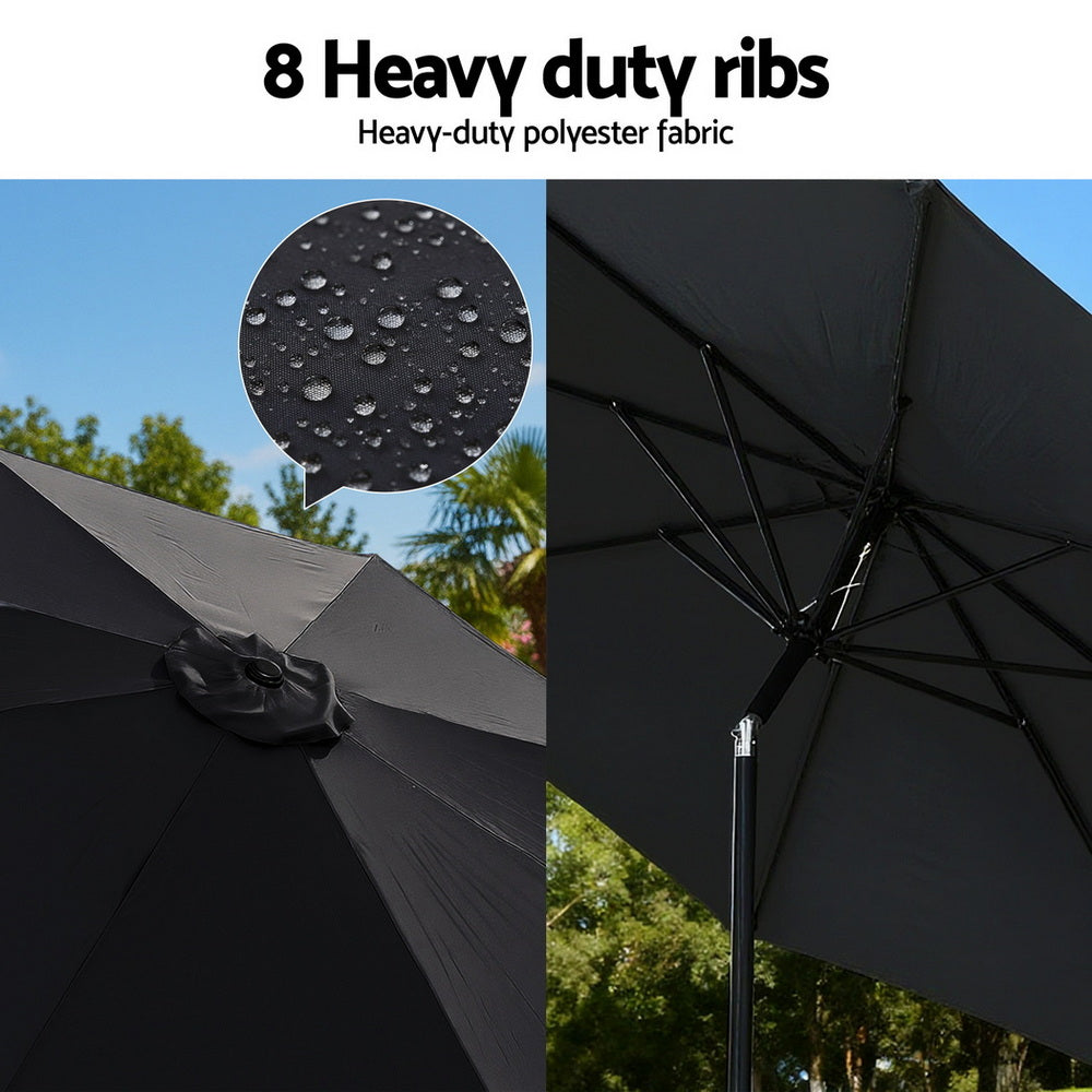 Outdoor Umbrella 2.9m Market Umbrella with Base String Light Black-7