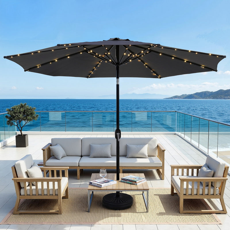 Outdoor Umbrella 2.9m Market Umbrella with String Light Tilt Charcoal Shade-1