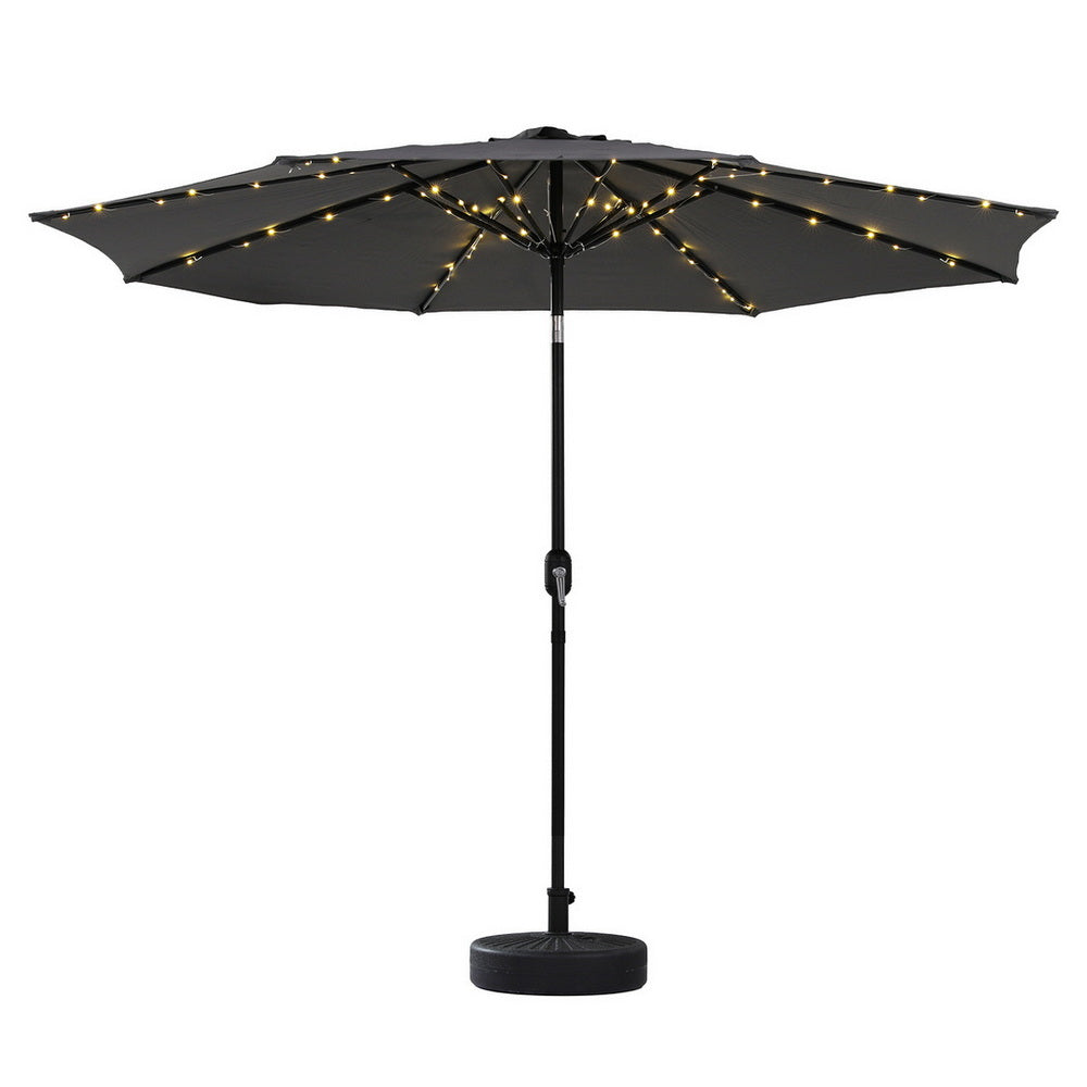 Outdoor Umbrella 2.9m Market Umbrella with String Light Tilt Charcoal Shade