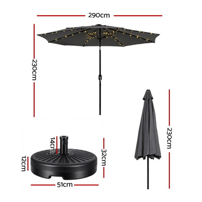 Outdoor Umbrella 2.9m Market Umbrella with String Light Tilt Charcoal Shade