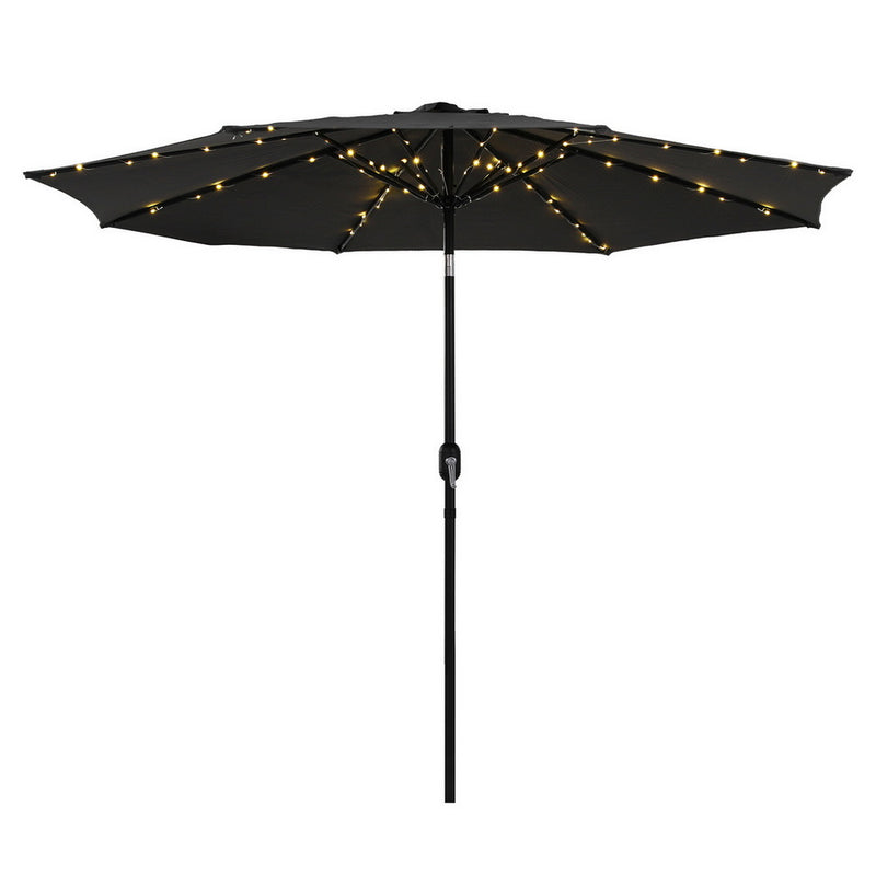 Outdoor Umbrella 2.9m Market Umbrella with String Light Tilt Black-2