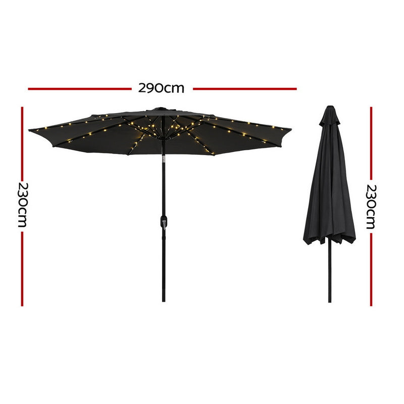 Outdoor Umbrella 2.9m Market Umbrella with String Light Tilt Black-3