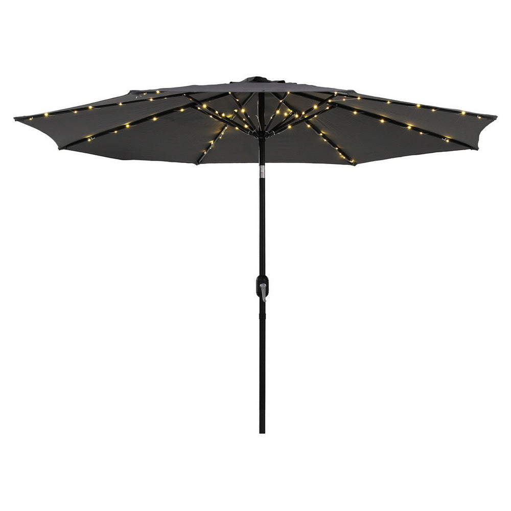 Outdoor Umbrella 2.9m Market Umbrella with String Light Tilt Charcoal Shade-2