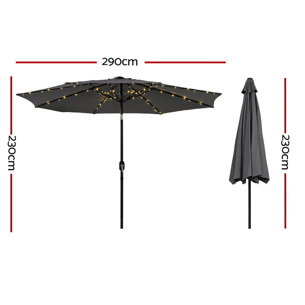 Outdoor Umbrella 2.9m Market Umbrella with String Light Tilt Charcoal Shade-3