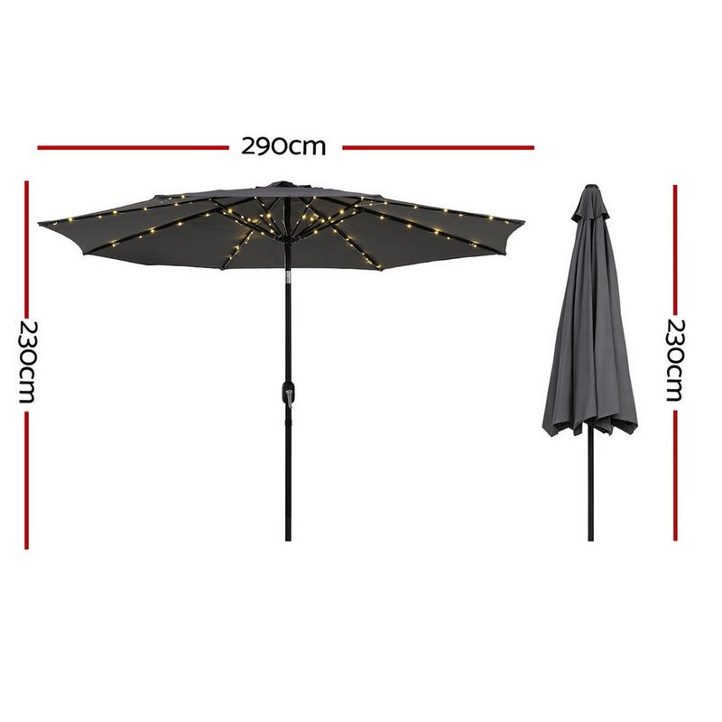 Outdoor Umbrella 2.9m Market Umbrella with String Light Tilt Charcoal Shade-3