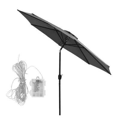 Outdoor Umbrella 2.9m Market Umbrella with String Light Tilt Charcoal Shade