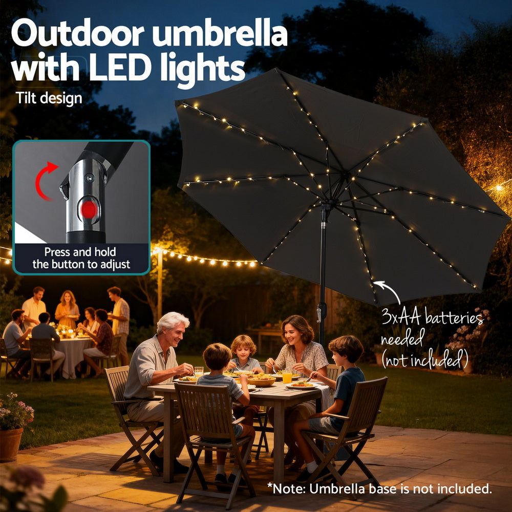Outdoor Umbrella 2.9m Market Umbrella with String Light Tilt Charcoal Shade-6